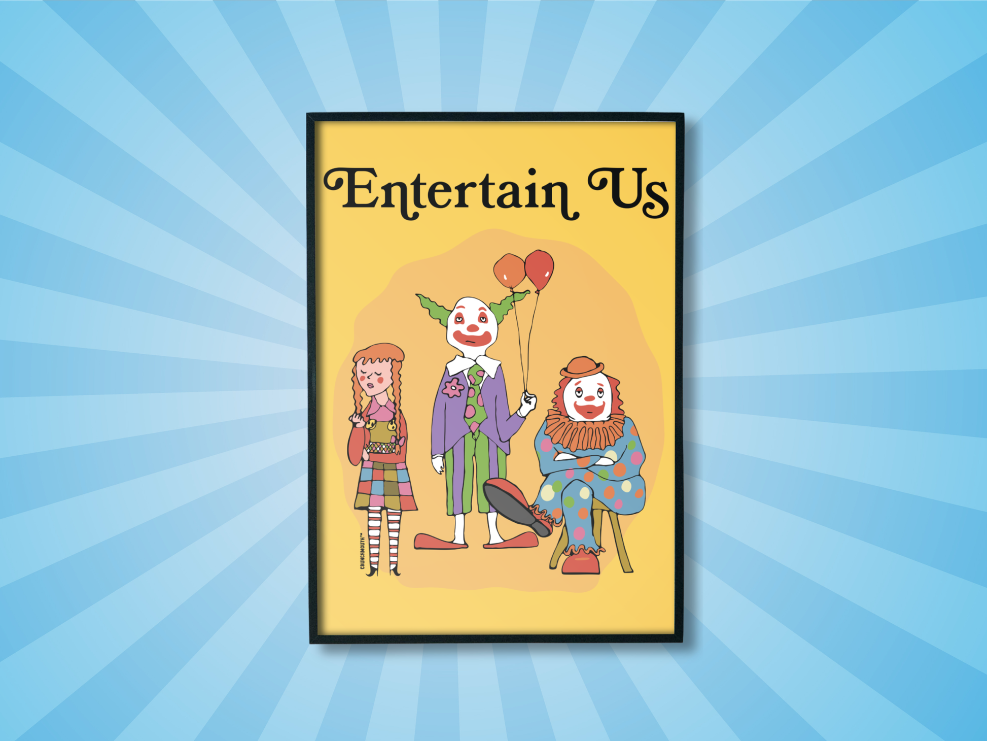 entertain us ironic clown wall art, sun rays pattern background
