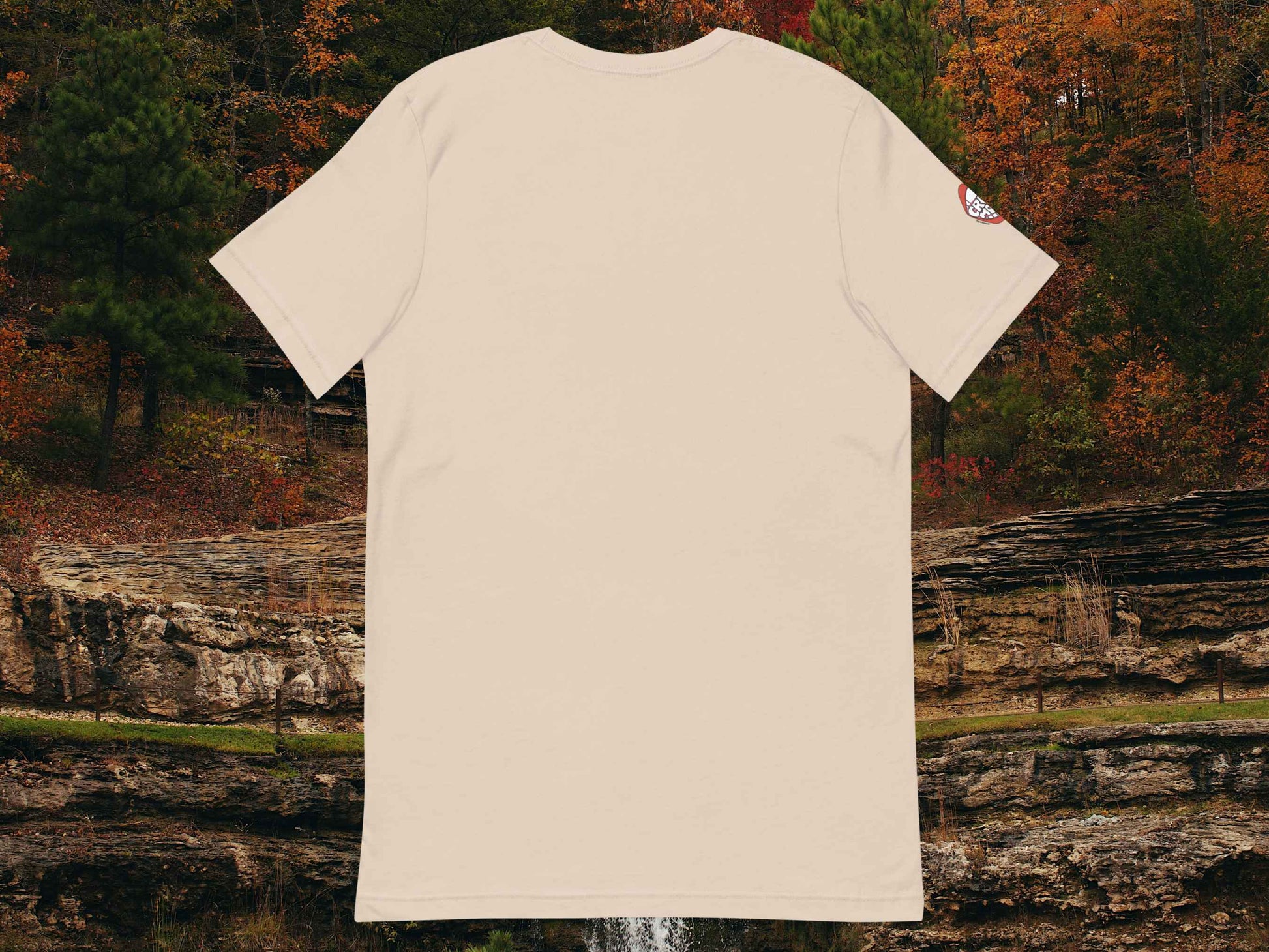 eureka springs shirt, flat, back, forest stream background