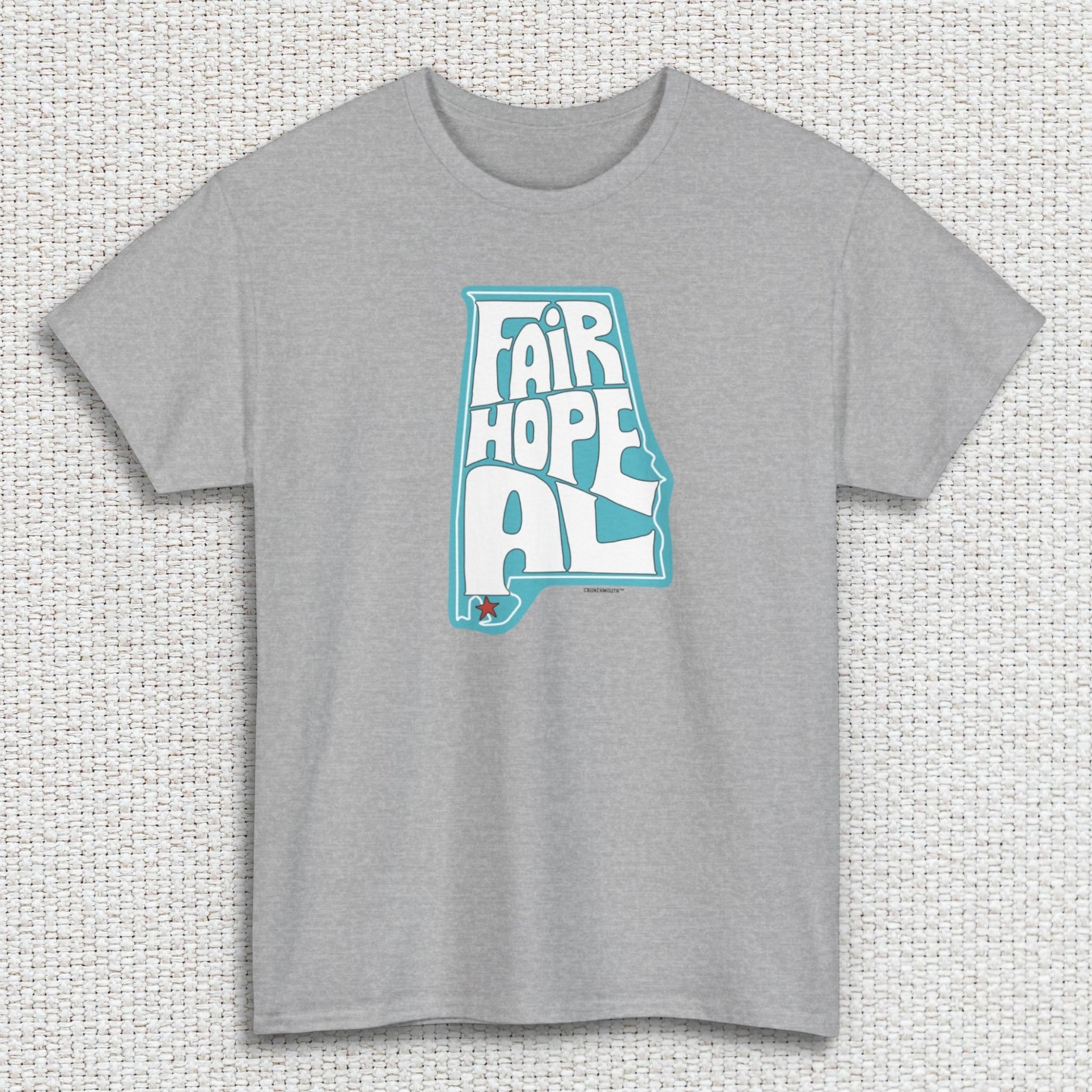 fairhope shirt, sport grey color, textured fabric background