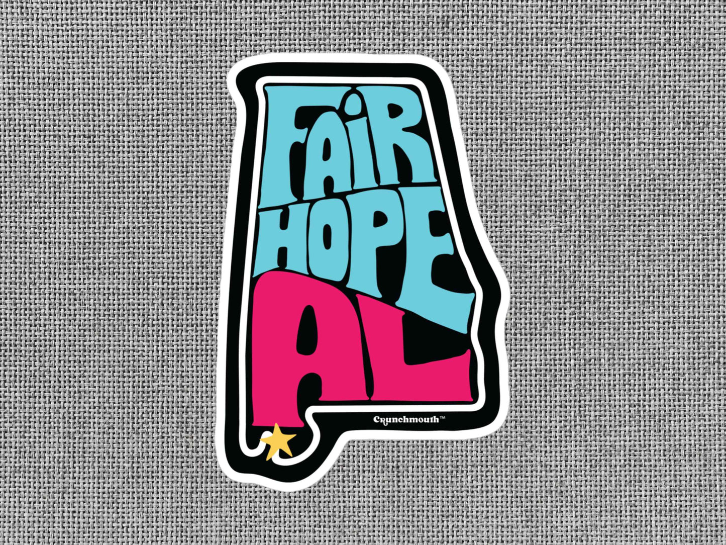 fairhope alabama travel luggage sticker, gray textured background