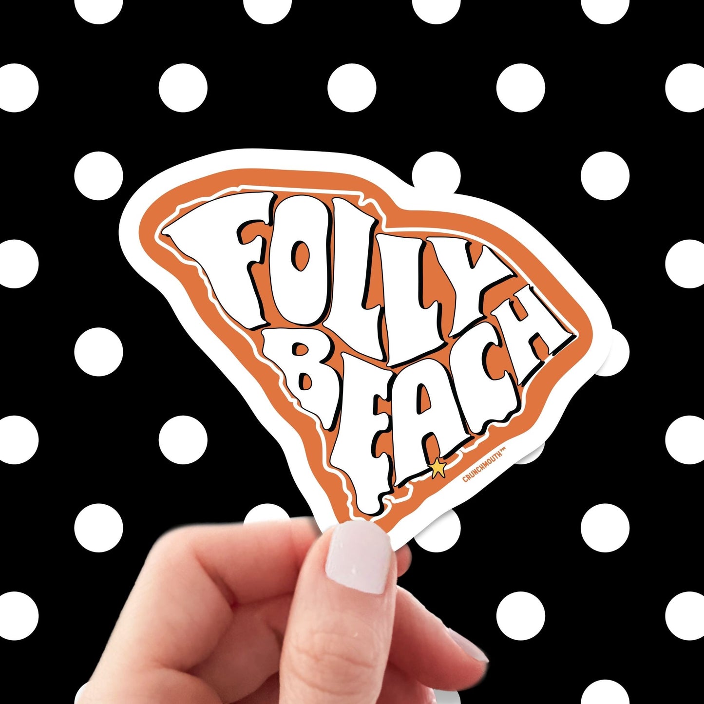 folly beach travel luggage sticker, hand display, polka dots pattern design background