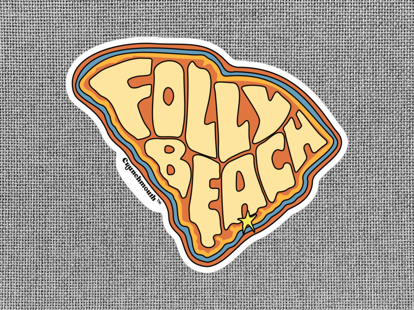 folly beach sticker, gray textured background