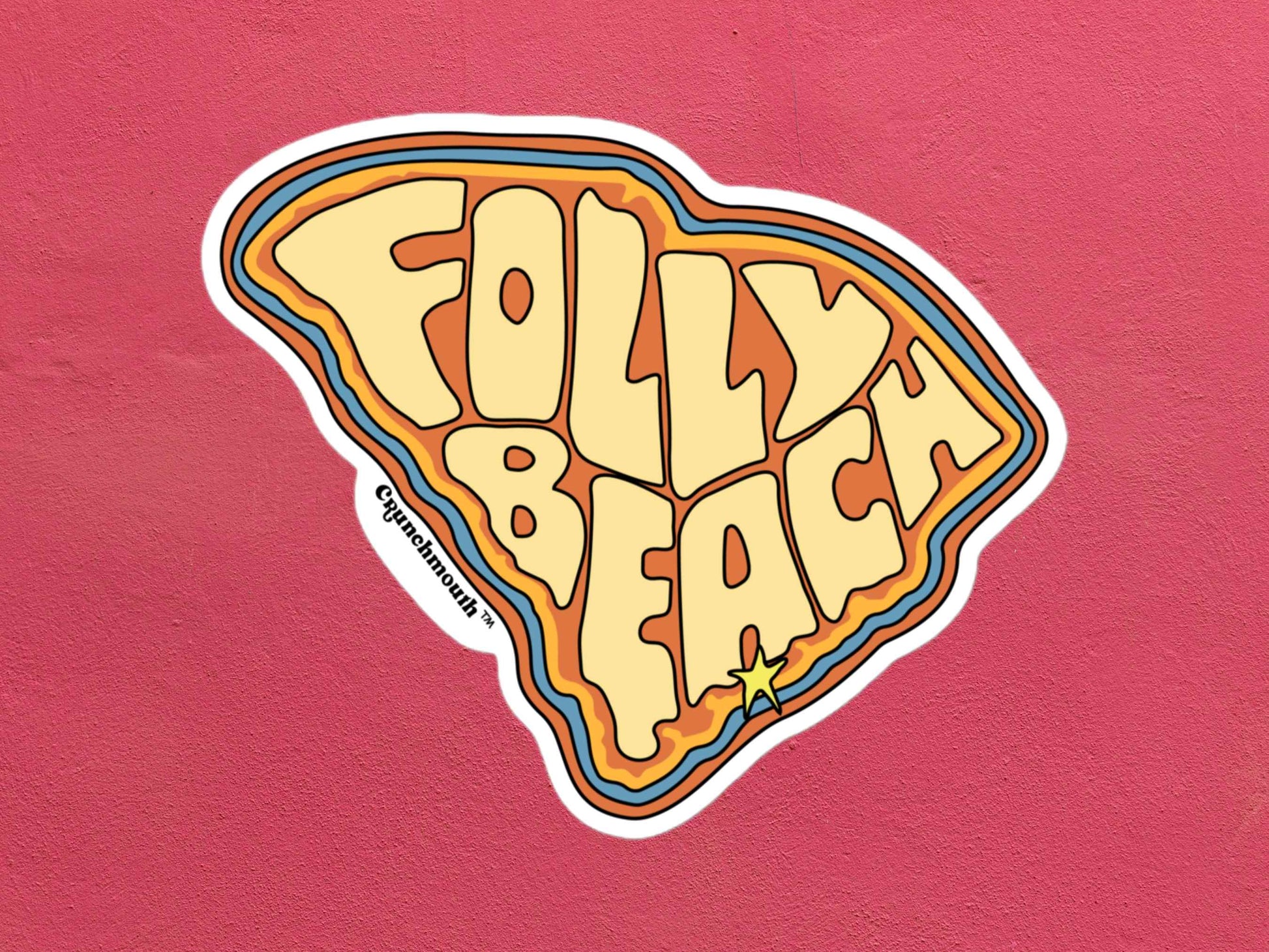 folly beach sticker, rose color textured background