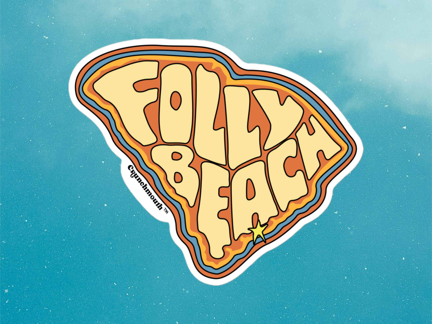 folly beach sticker, blue sky background