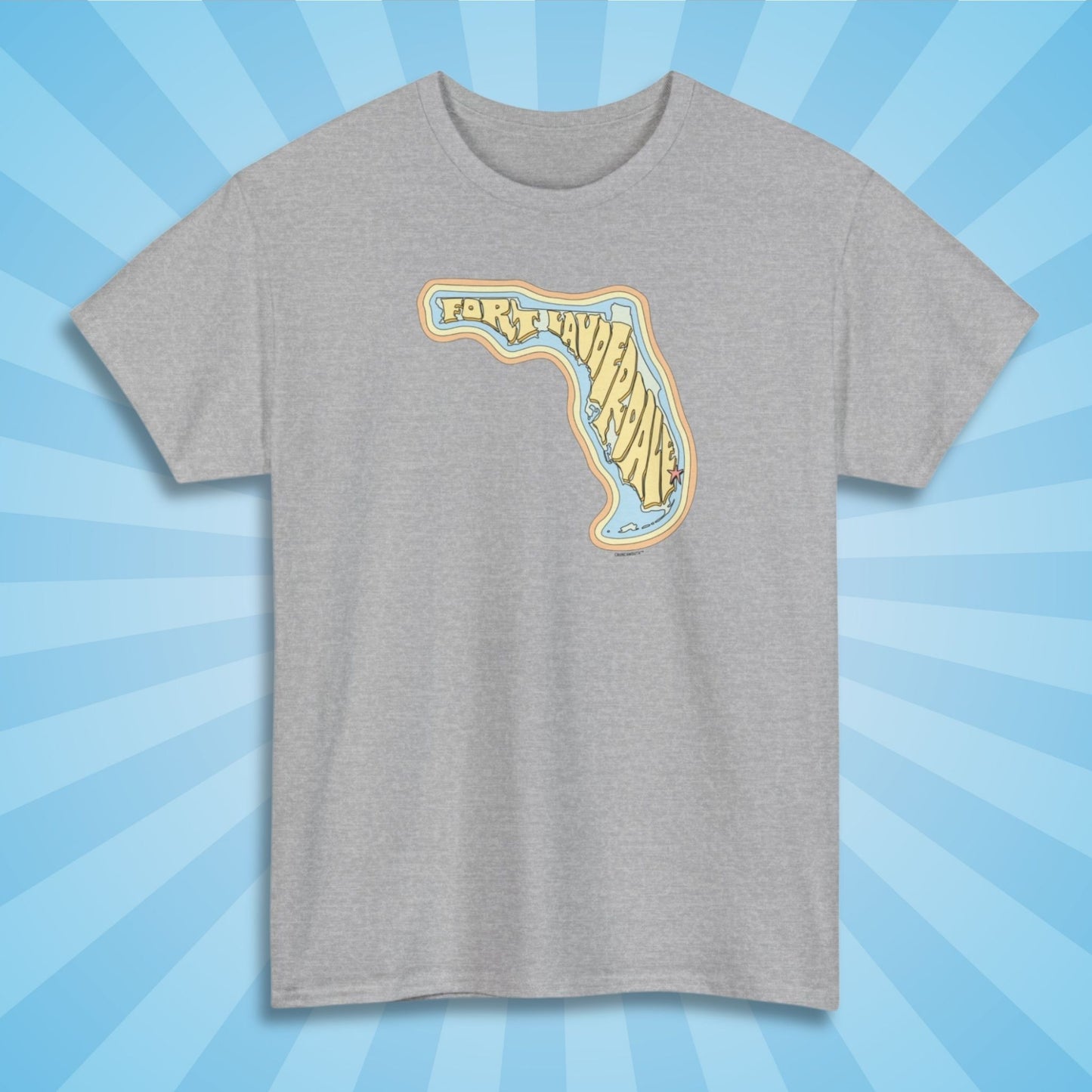 fort lauderdale florida shirt, front, sport grey color, sun rays design background