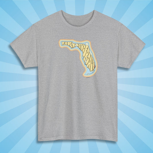 fort lauderdale florida shirt, front, sport grey color, sun rays design background