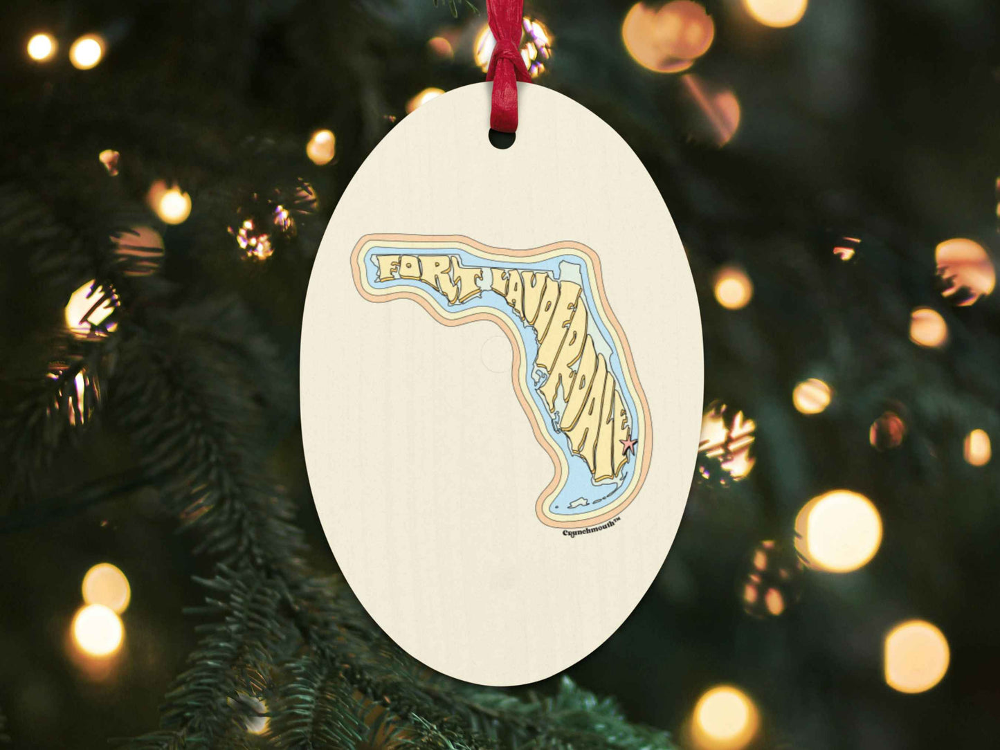 fort lauderdale Christmas ornament, back, Christmas tree background