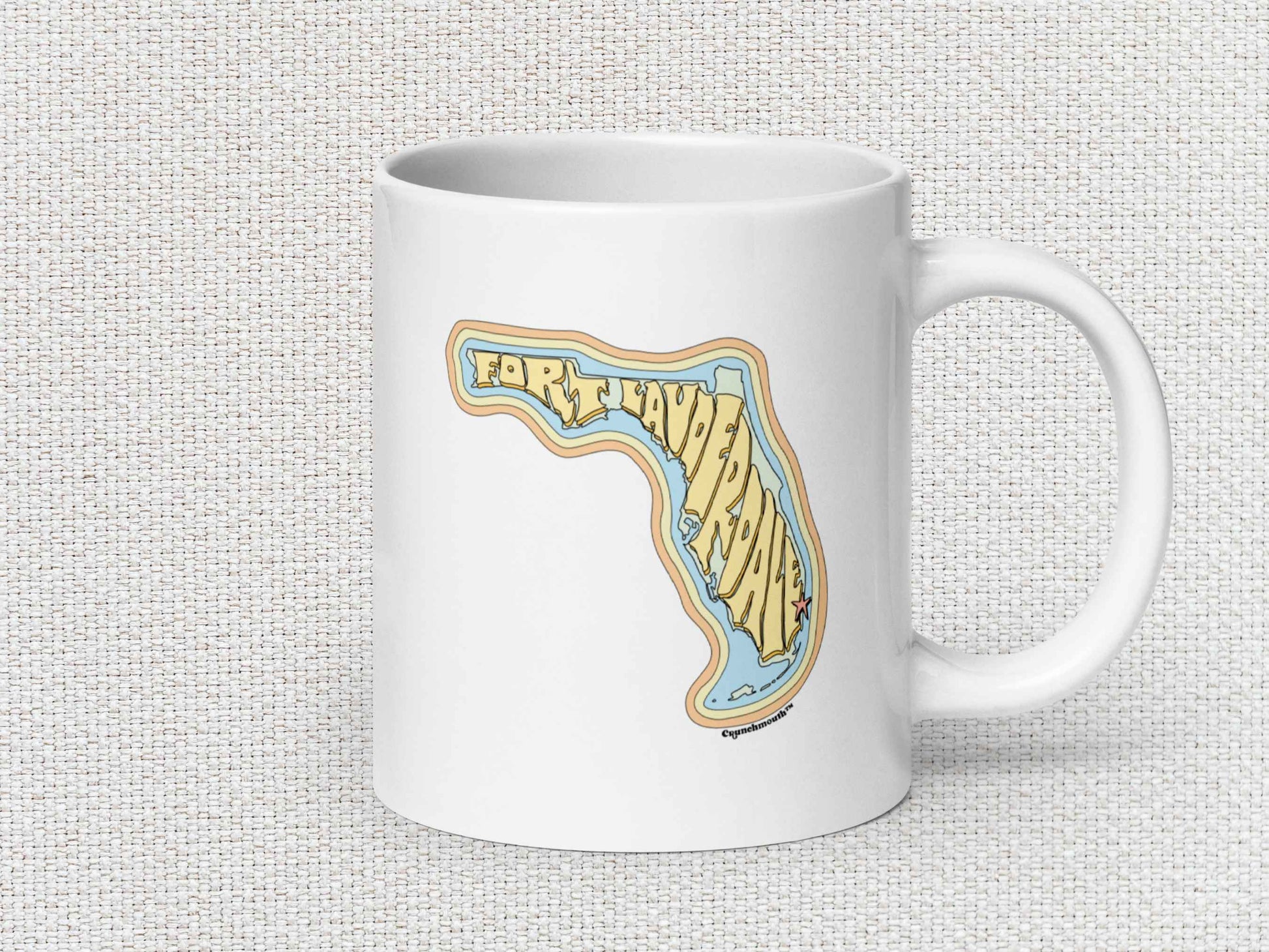 fort lauderdale coffee mug, 20oz, handle on right, white textured background