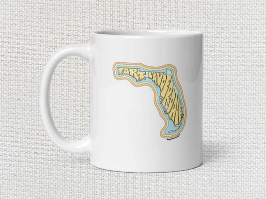 fort lauderdale coffee mug, 11oz, handle on left, white textured background