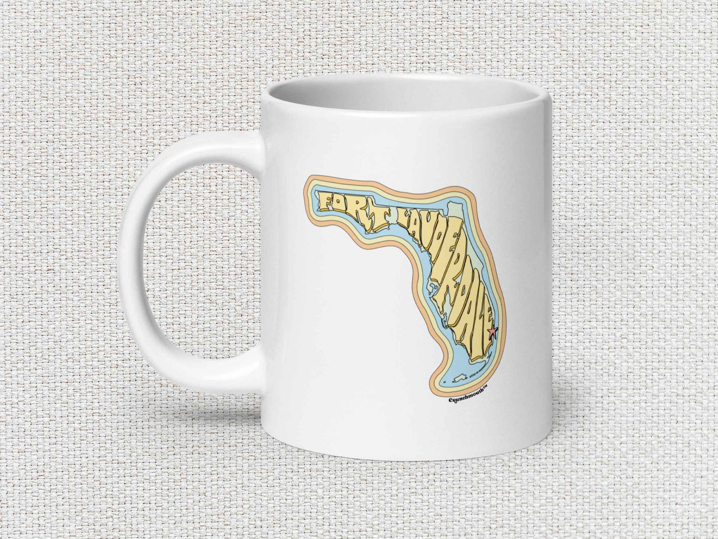 fort lauderdale coffee mug, 20oz, handle on left, white textured background