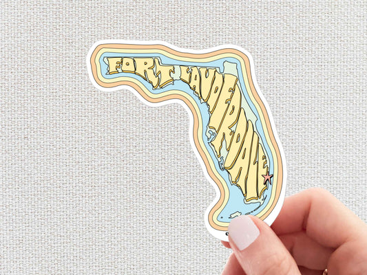 fort lauderdale sticker, hand display, white textured background