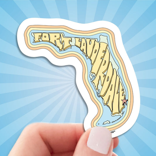fort lauderdale sticker, hand display, sun rays design background