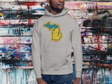 frankenmuth michigan hooded sweatshirt, front, male, graffiti wall background