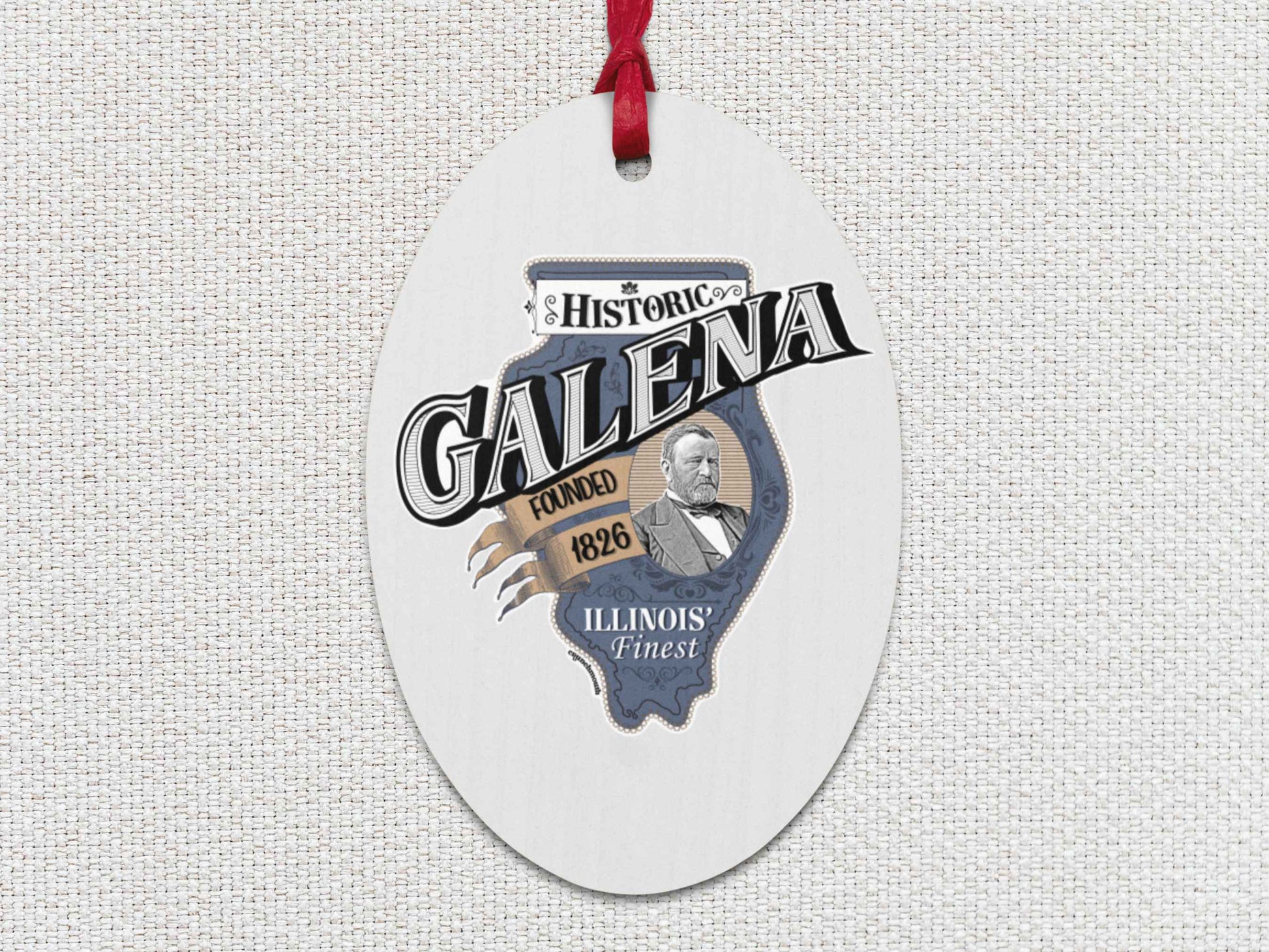 galena Christmas ornament, front, white textured background