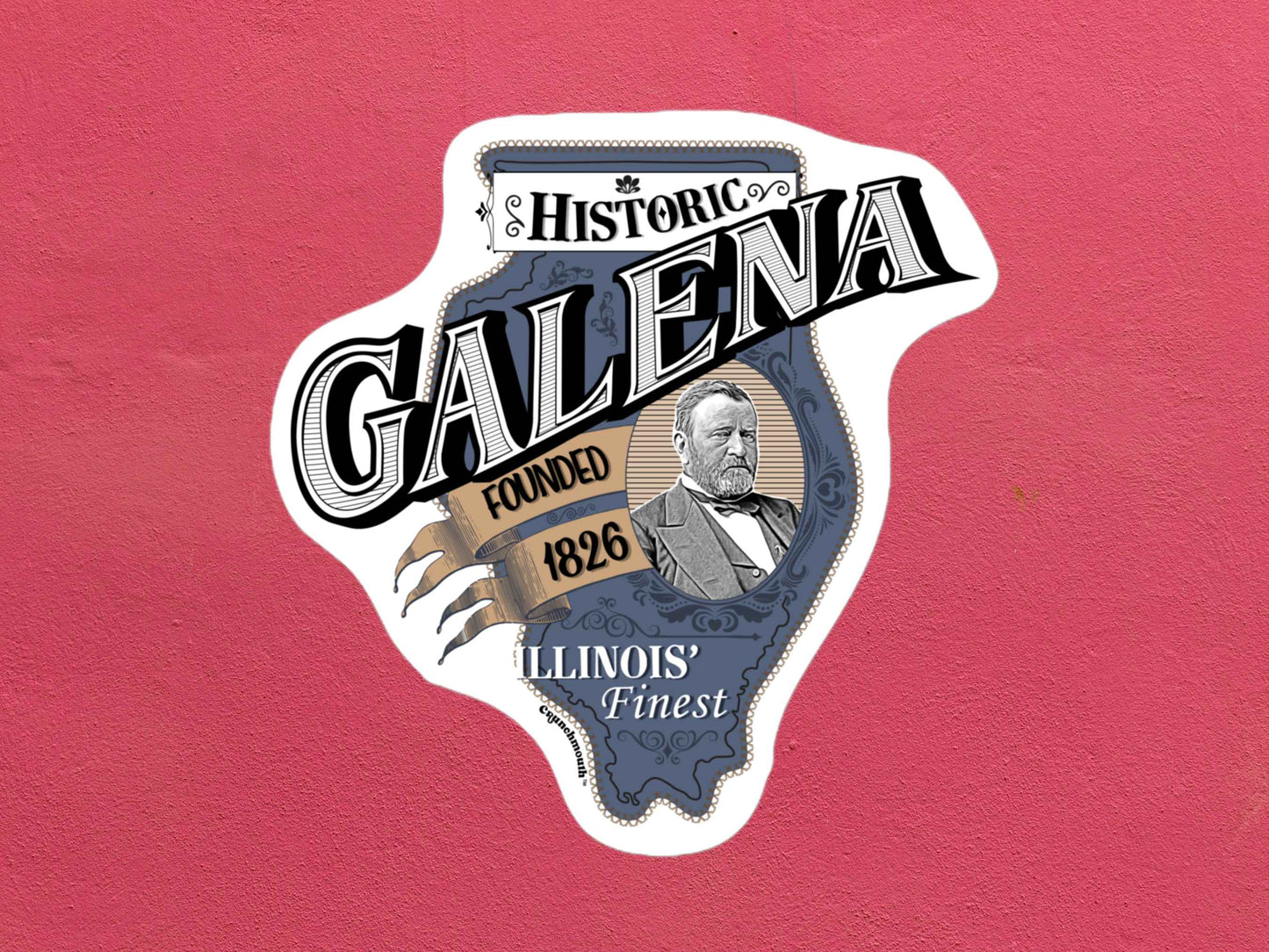 galena sticker, travel luggage stickers, ulysses s grant, rose color textured background