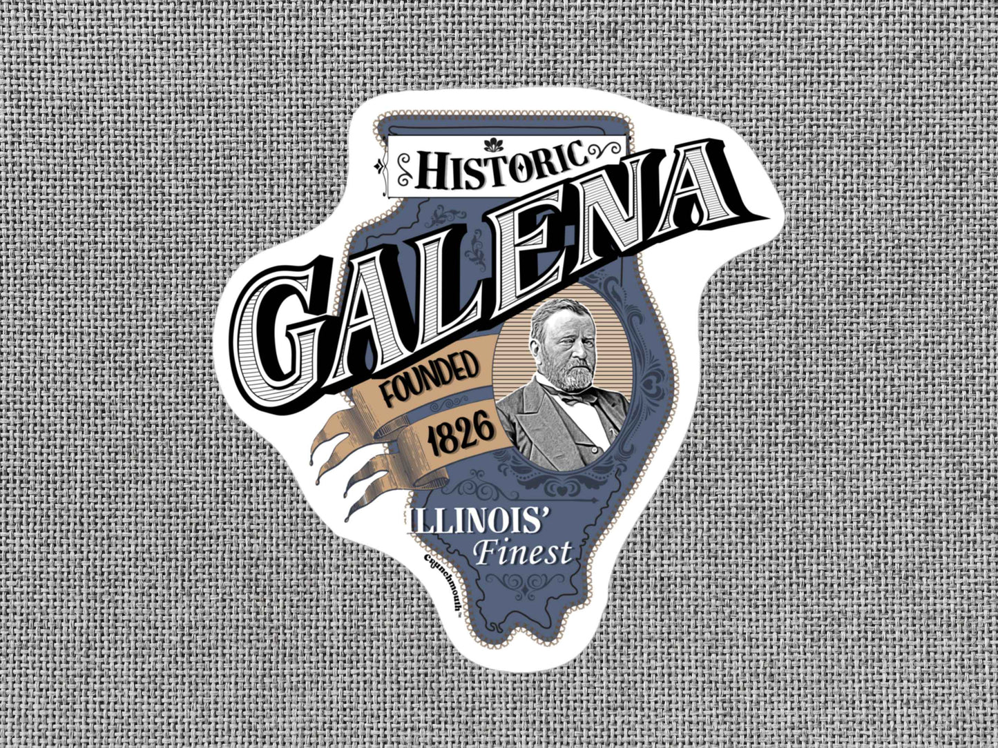 galena sticker, travel luggage stickers, ulysses s grant, gray textured background