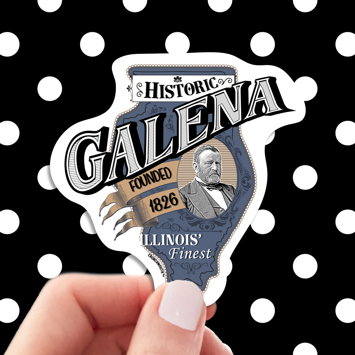 galena illinois travel luggage sticker, hand display, polka dots pattern design background