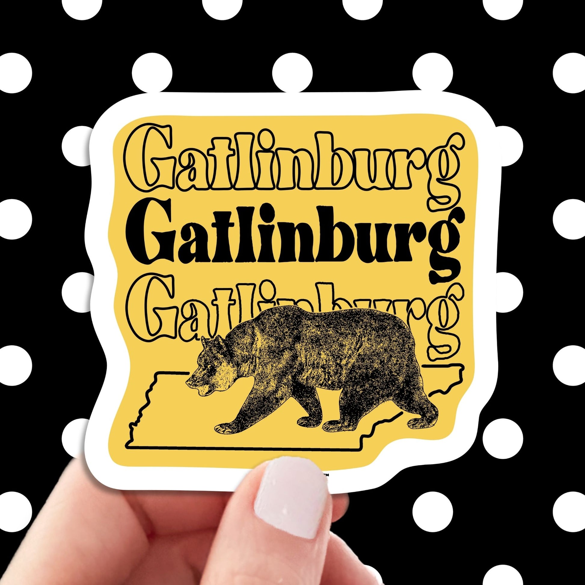 gatlinburg travel luggage sticker, hand display, polka dots pattern design background