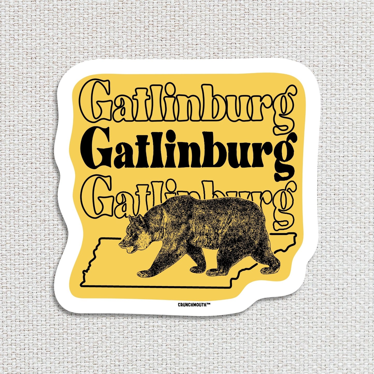 gatlinburg travel luggage sticker, hand display, textured fabric background