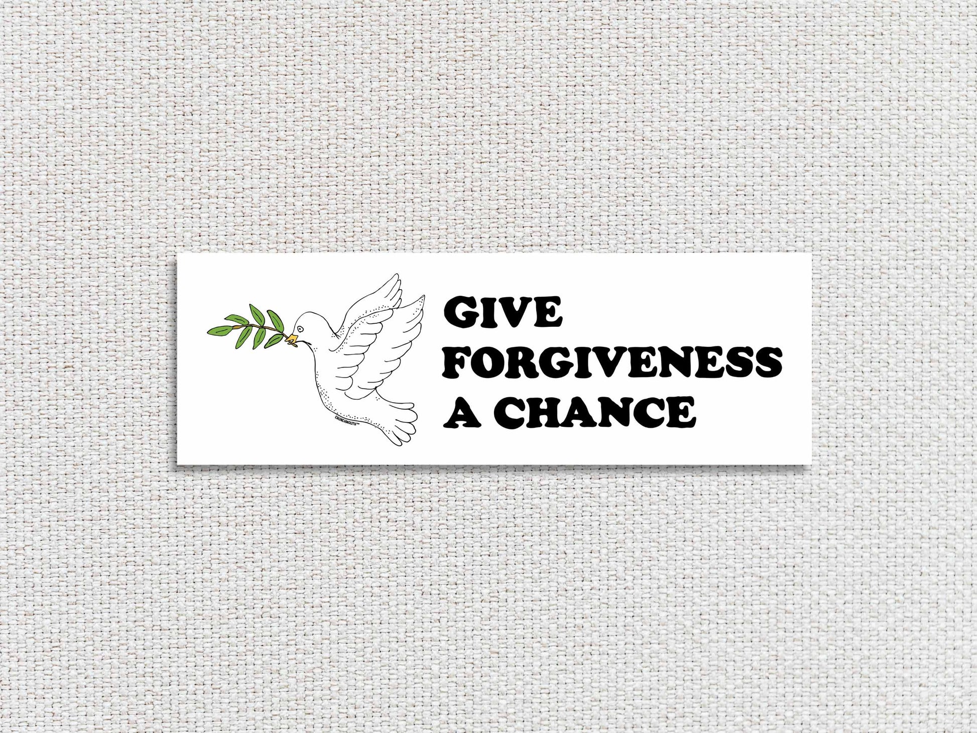 give forgiveness a chance bumper sticker, white textured fabric background