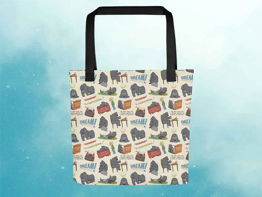 funny gorilla tote bag, flat, blue sky background