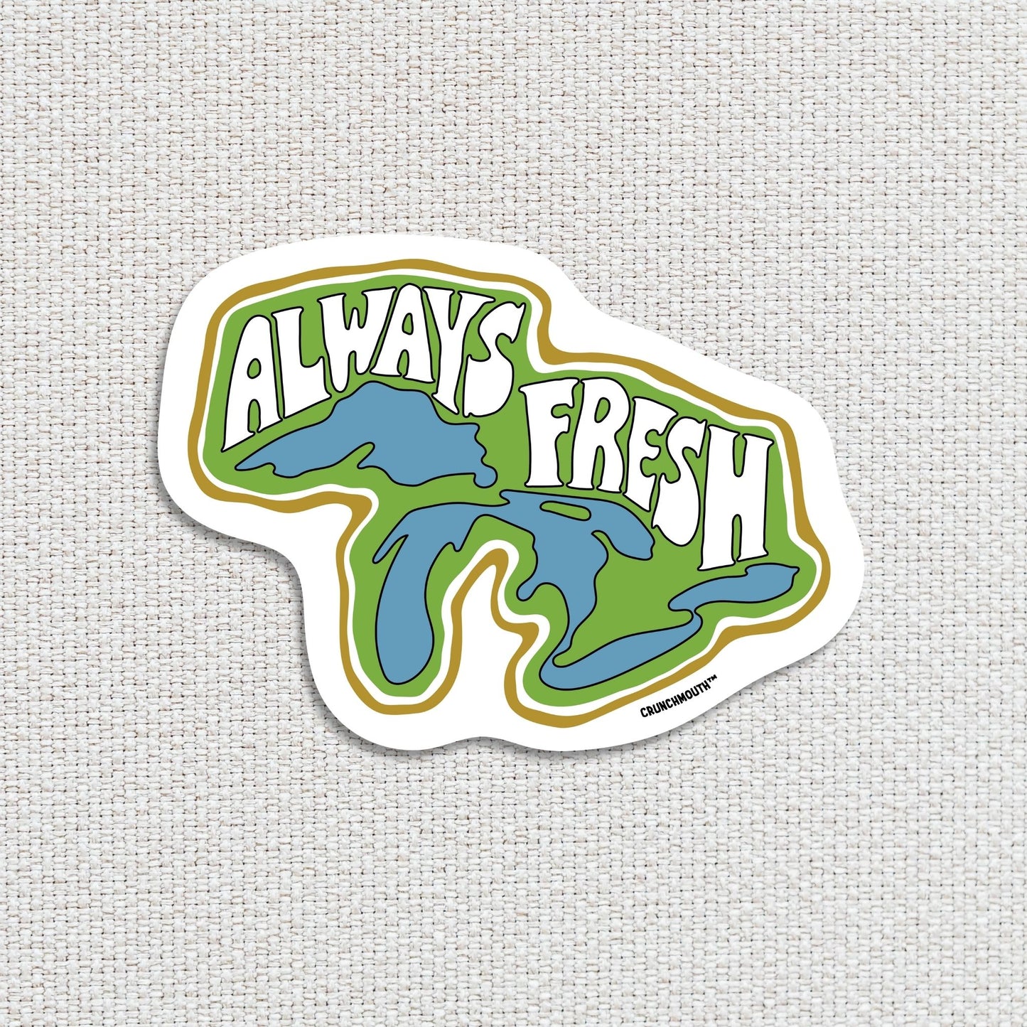 great lakes always fresh travel luggage sticker, textured fabric background

