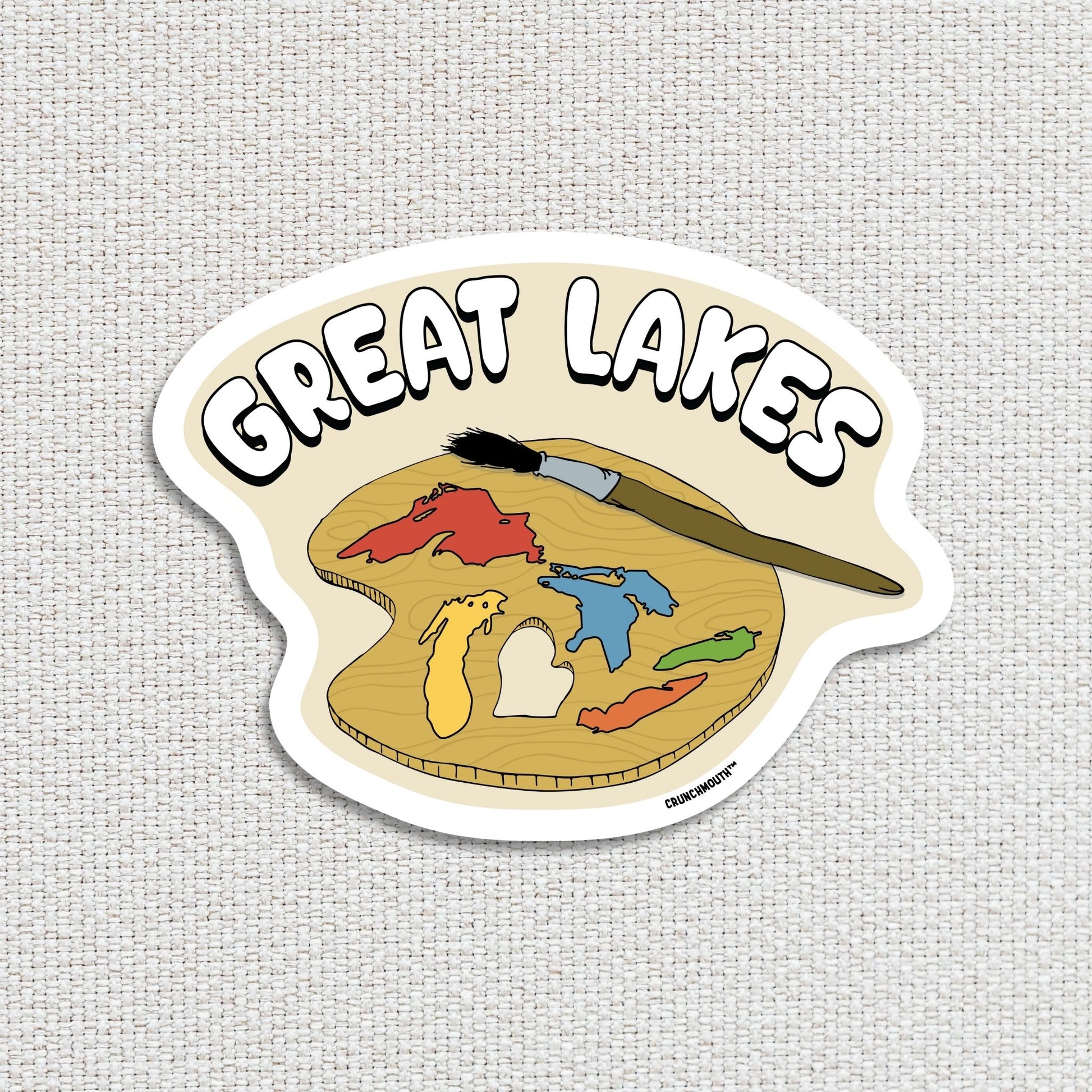 great lakes travel luggage sticker, white textured fabric background