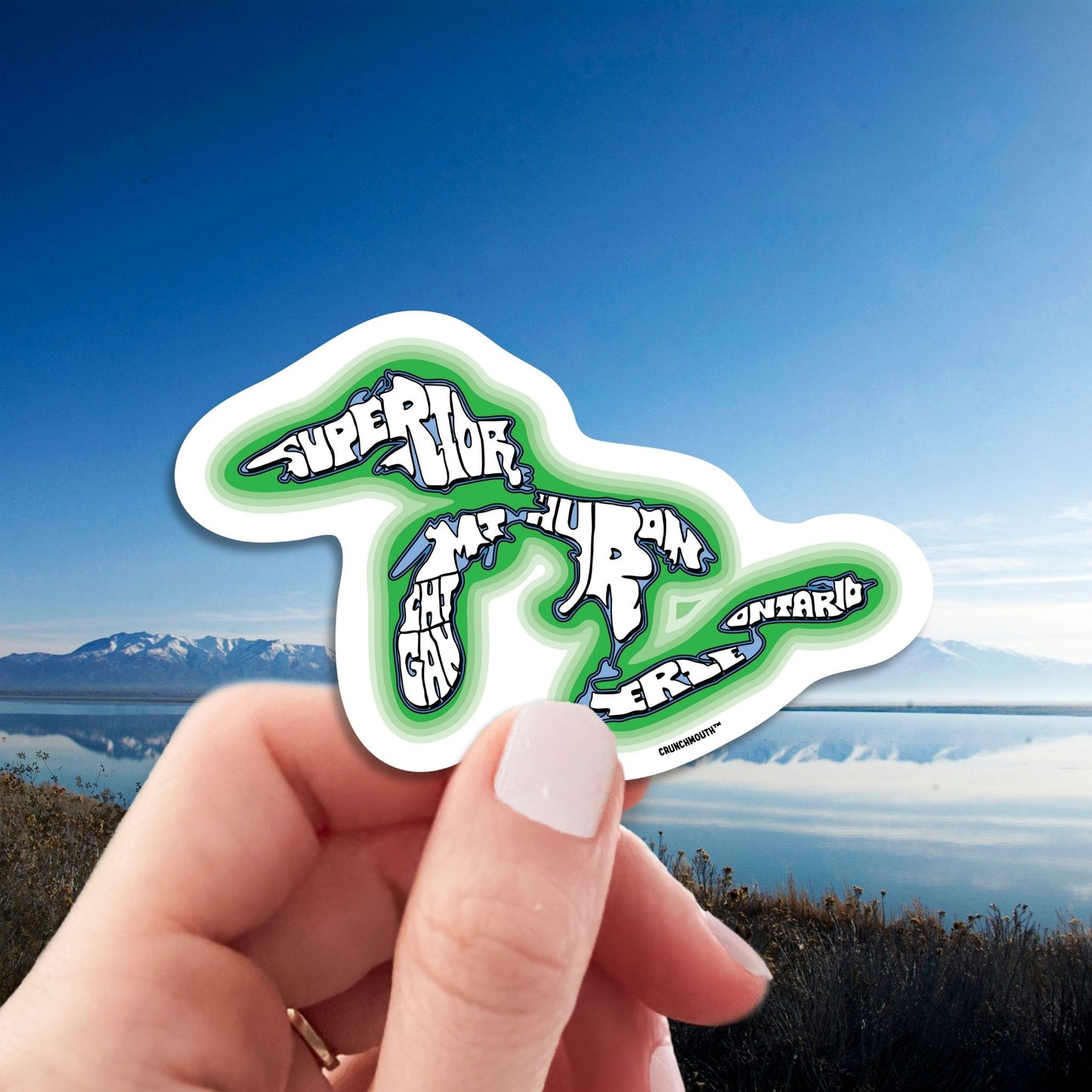 great lakes travel luggage sticker, hand display, great lakes background