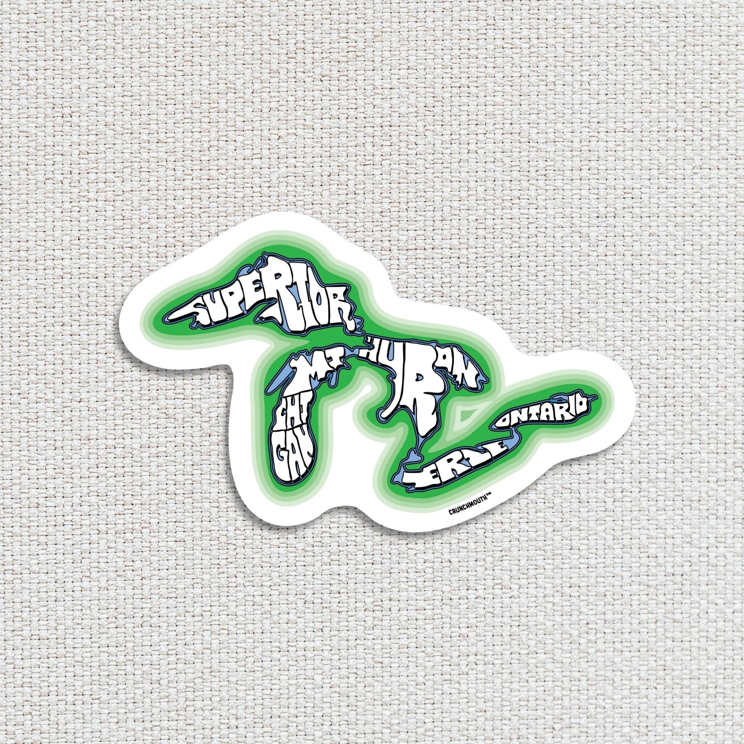 great lakes travel luggage sticker, textured fabric background