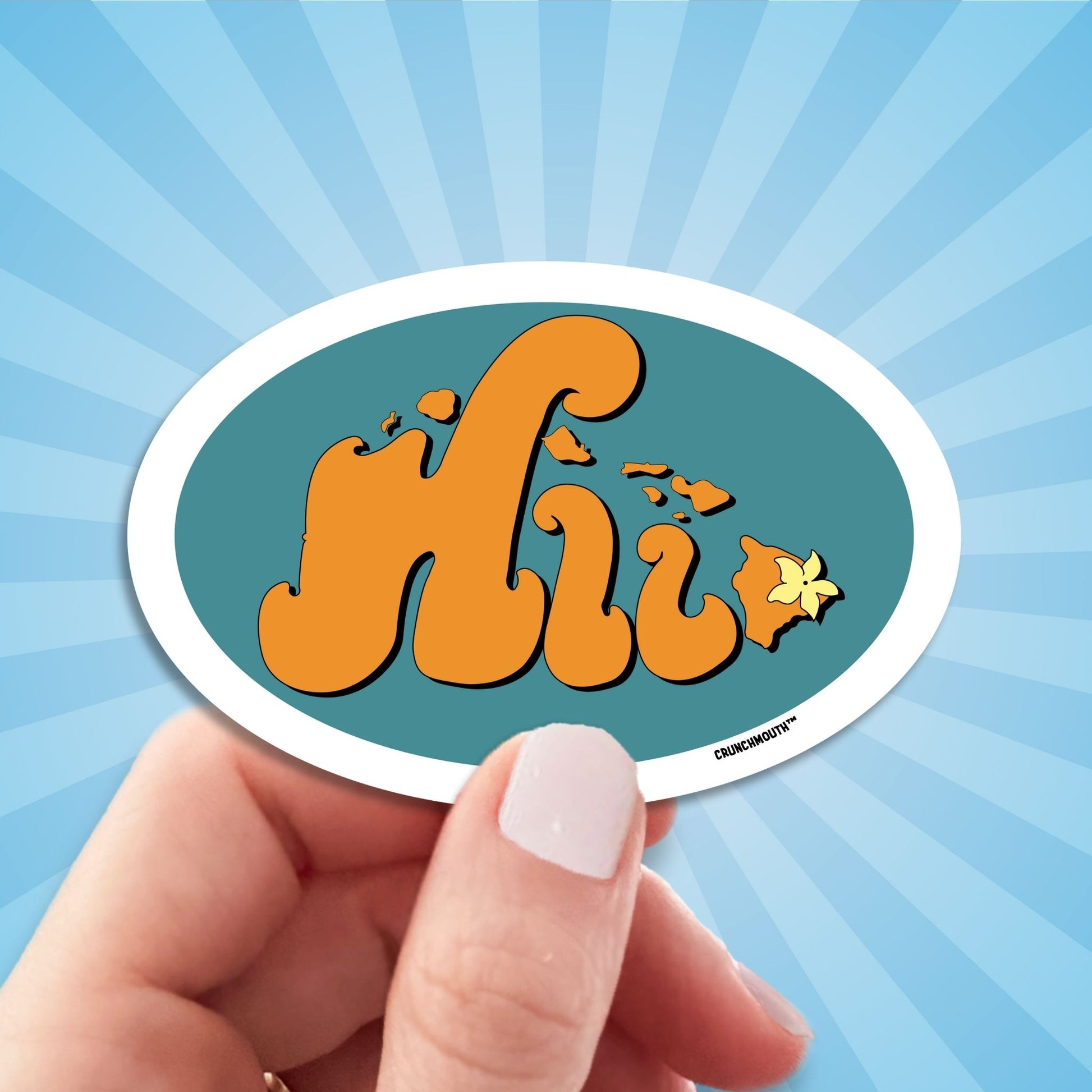 hilo hawaii travel luggage sticker, hand display, sun rays design background