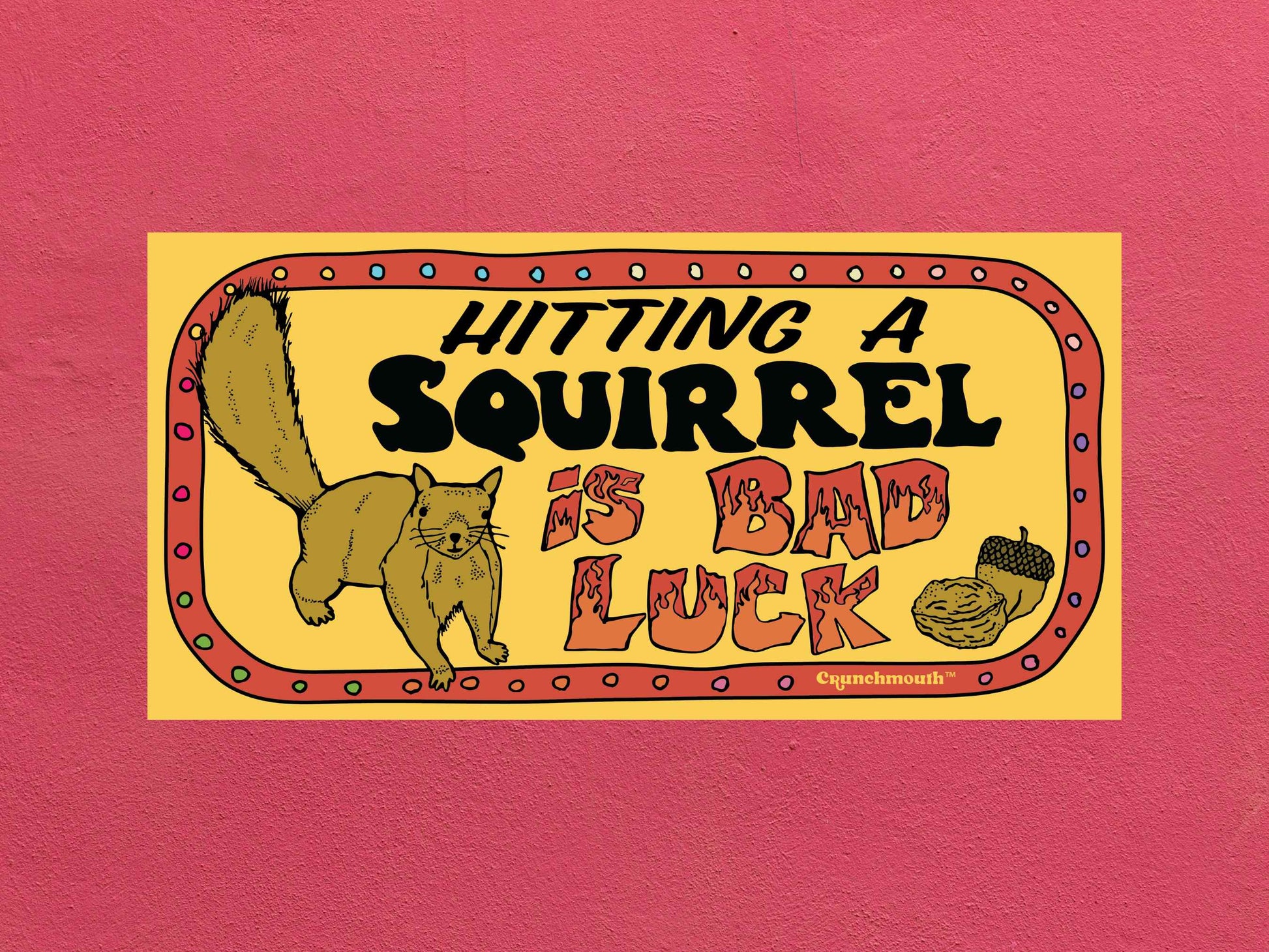 hitting a squirrel is bad luck, funny bumper stickers, rose textured background