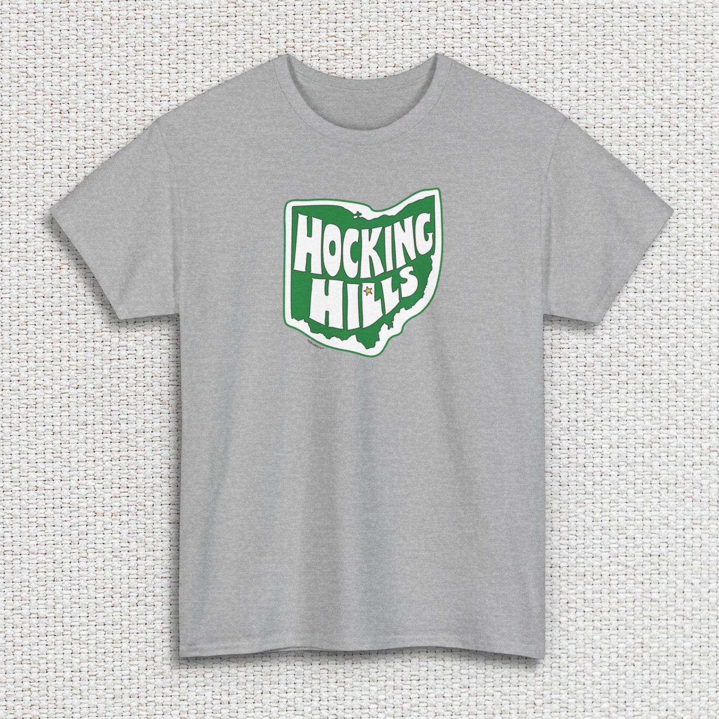hocking hills ohio state park shirt, sport grey color, white textured fabric background