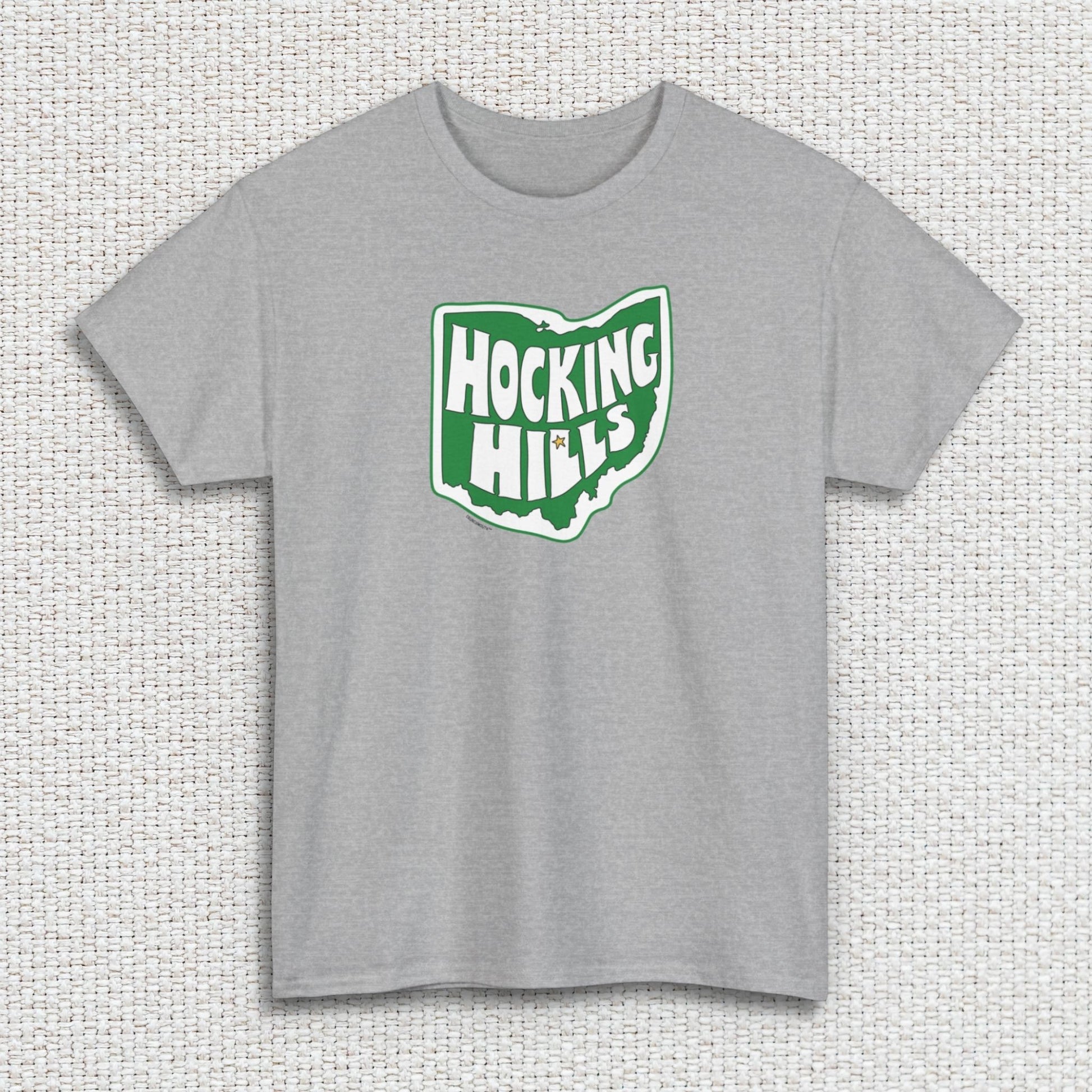 hocking hills ohio state park shirt, sport grey color, white textured fabric background