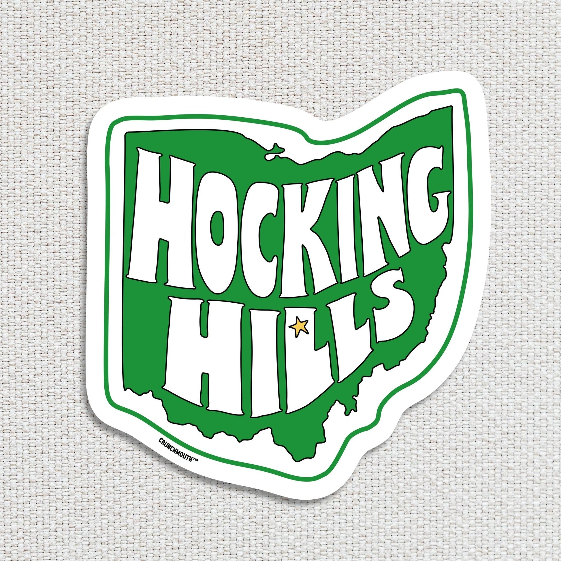 hocking hills ohio state park travel luggage sticker, white textured fabric background