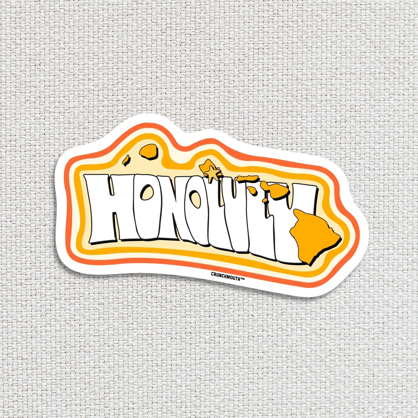 Honolulu travel luggage sticker, textured fabric background
