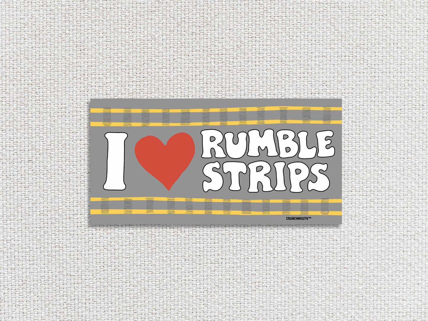 i love rumble strips bumper sticker, white textured background