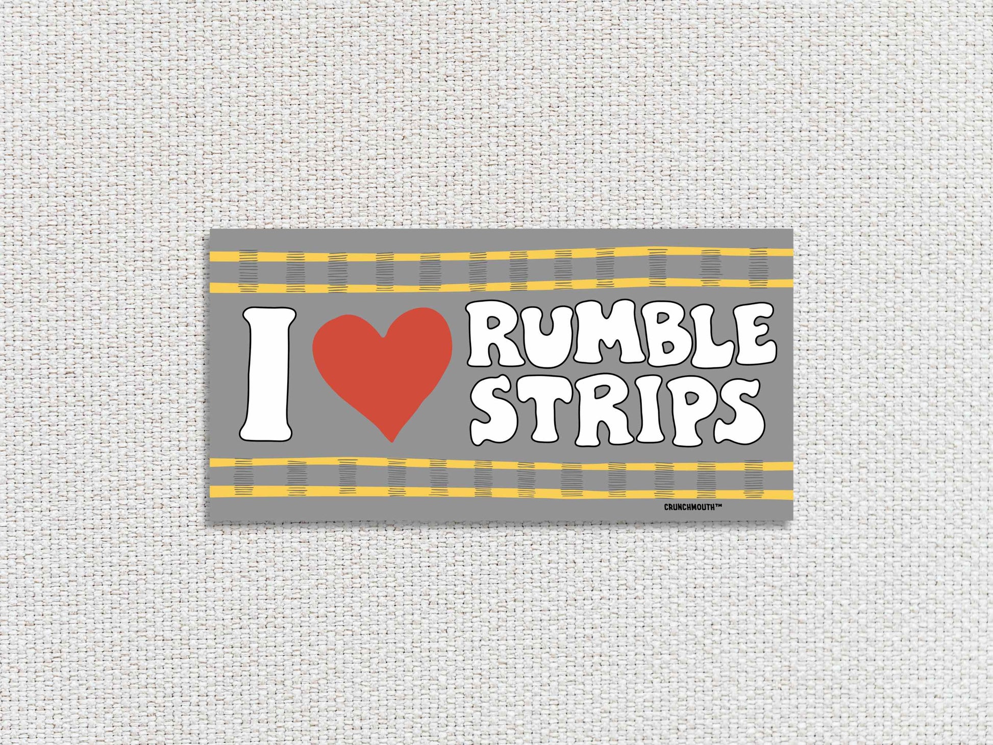 i love rumble strips bumper sticker, white textured background