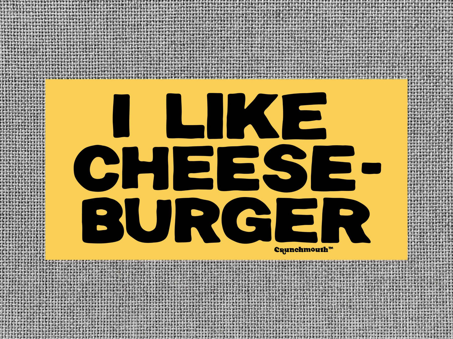 i like cheeseburger sticker, funny bumper stickers, gray textured background