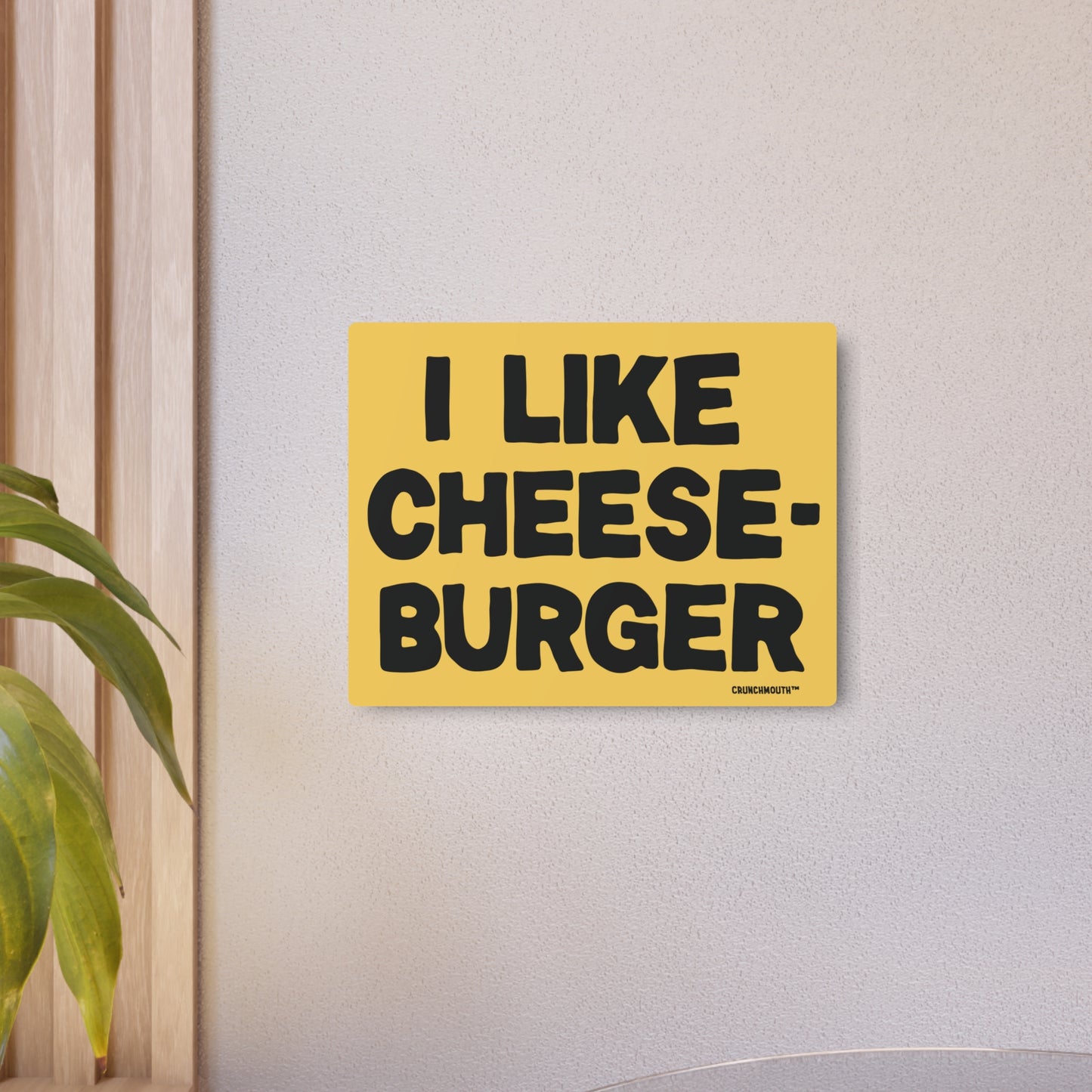 i like cheeseburger metal wall art, 20x16, light colored wall background