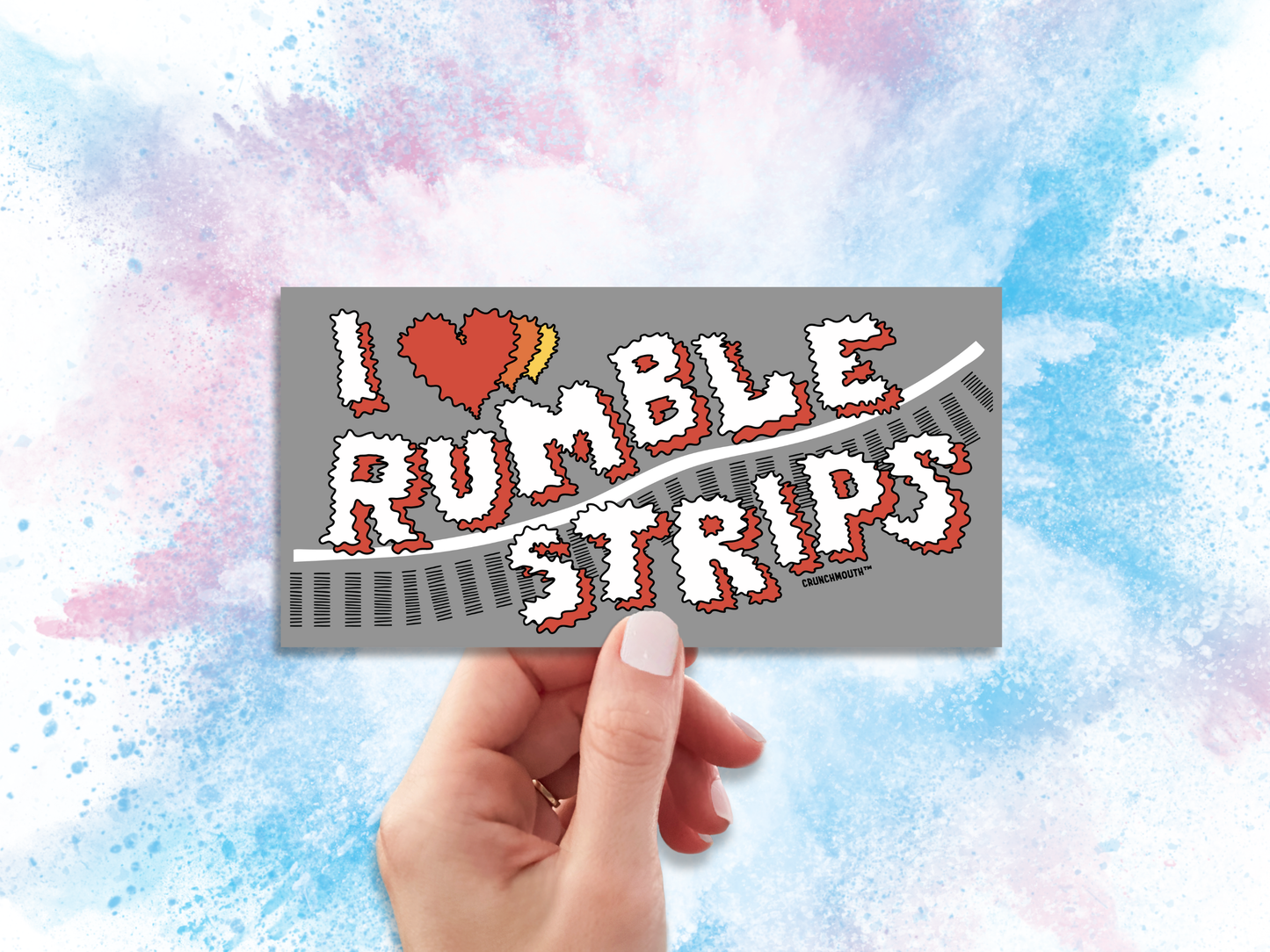 i love rumble strips bumper sticker, hand display, watercolor background