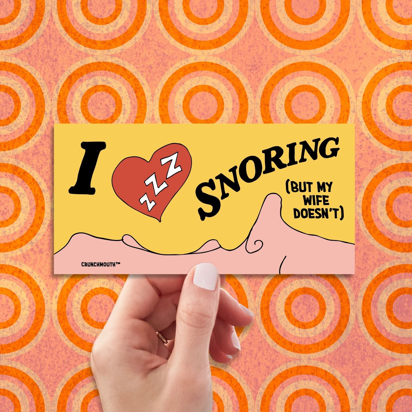 i love snoring but my wife doesn't funny bumper sticker, retro design background
