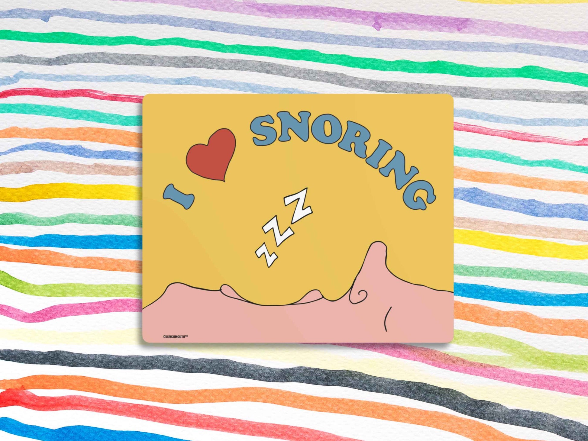 i love snoring metal wall art sign, colorful lines background