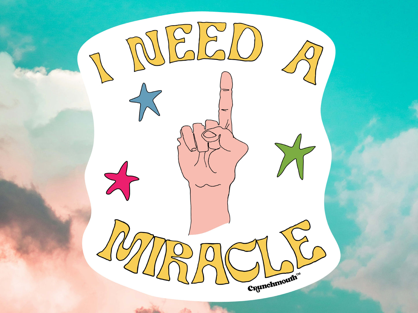 i need a miracle waterproof laptop sticker, cloud sky background