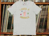 i need a miracle t-shirt, flat, front, vinyl record shelf background