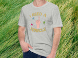i need a miracle t-shirt, front, male, green grass background