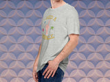 i need a miracle t-shirt, front left, male, geometric pattern background
