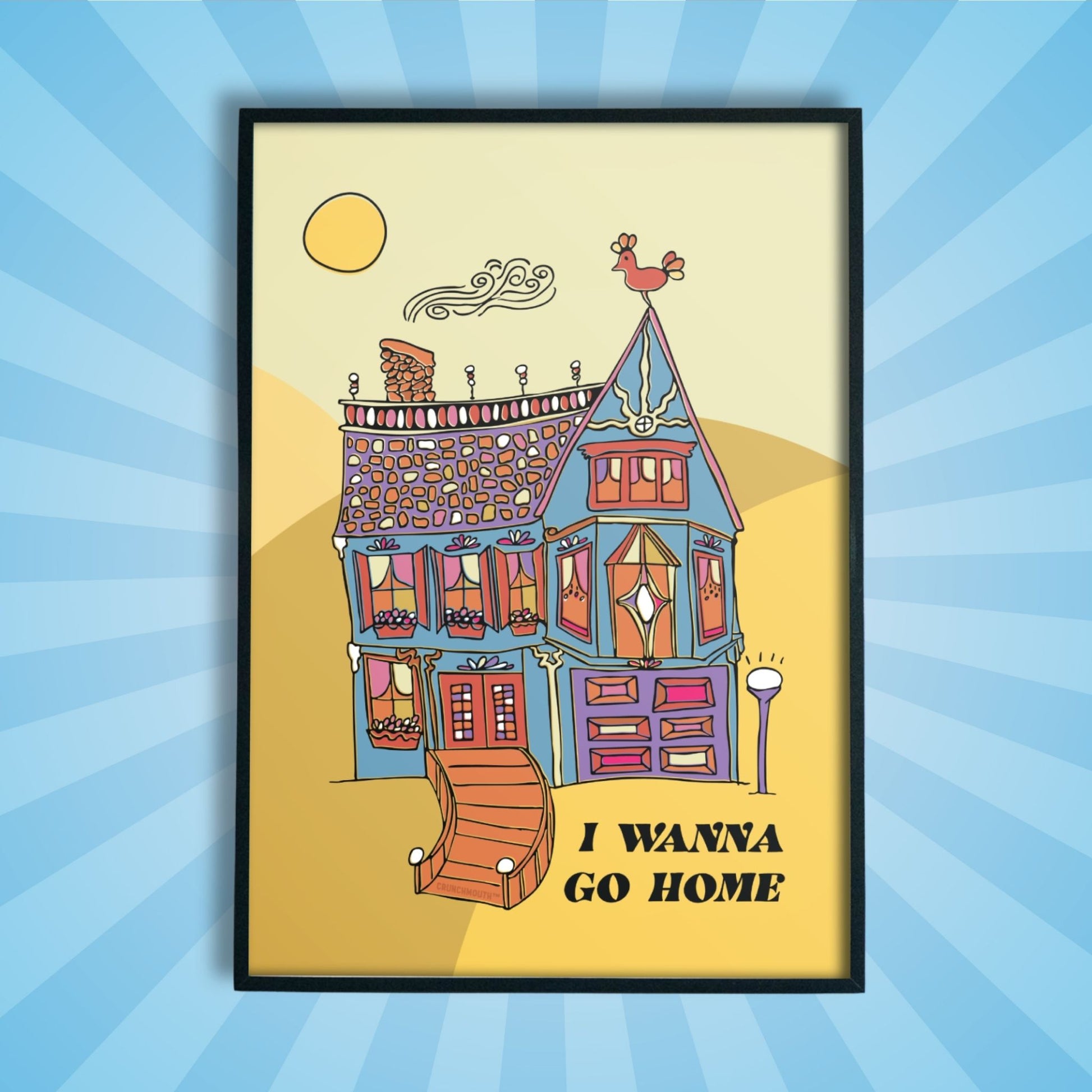 i wanna go home frameable wall art, sun rays design background