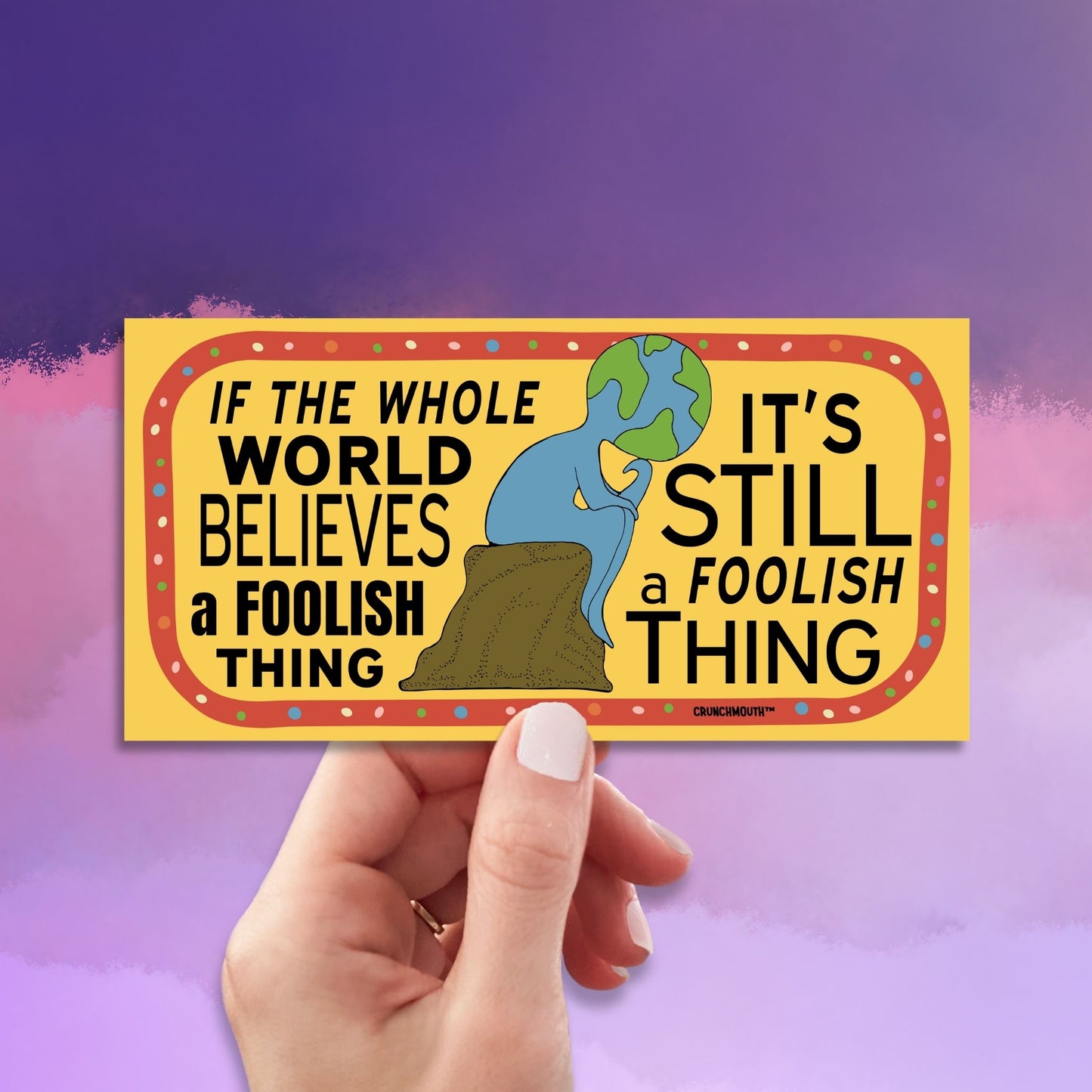 think while it's still legal bumper sticker, hand display, retro design background
