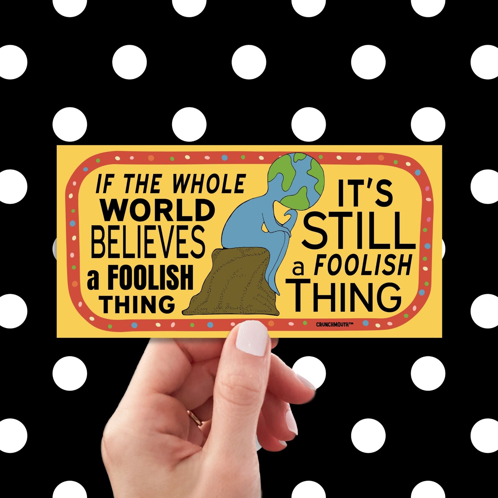 think while it's still legal bumper sticker, hand display, polka dots pattern design background
