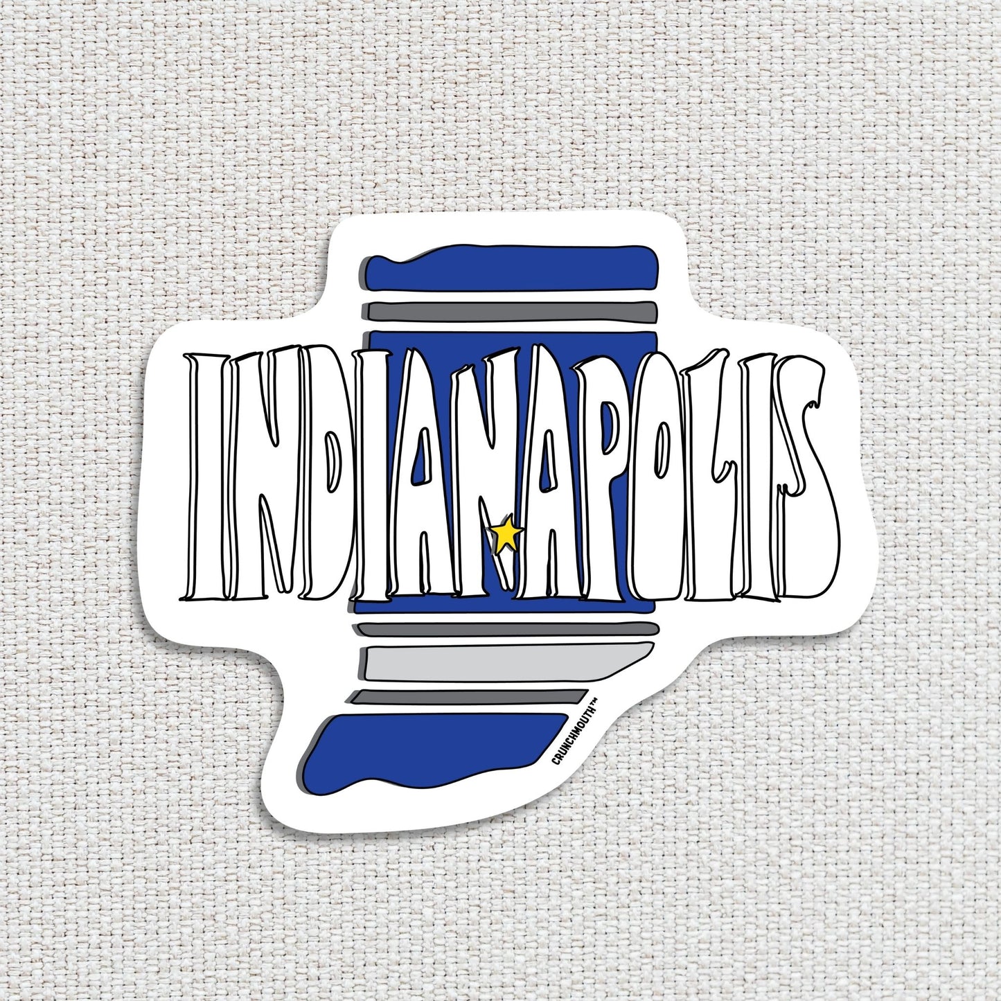 indianapolis travel luggage sticker, textured fabric background